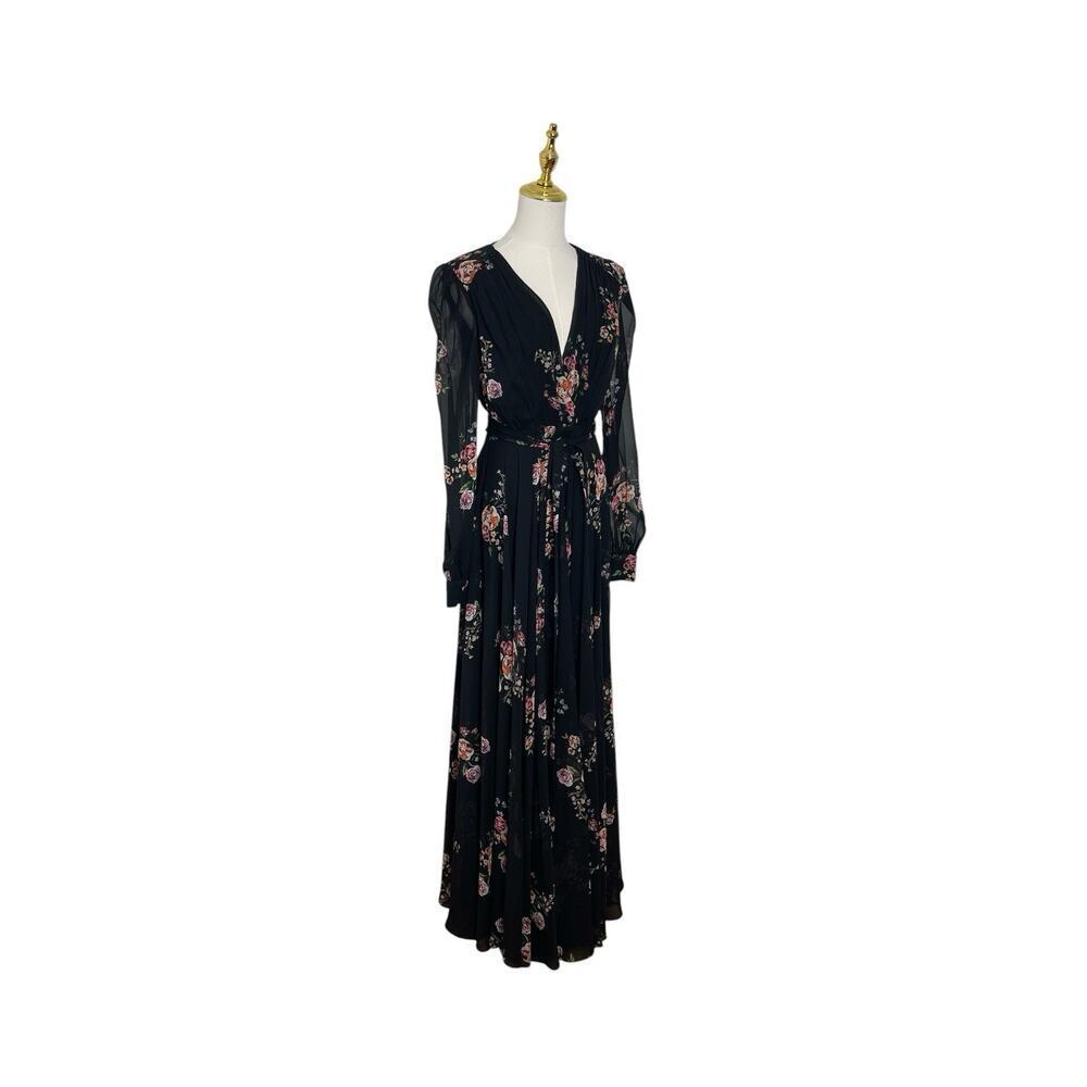 Mac Duggal 55661 Black Floral Long Sleeve Maxi Dress Size 6 $398 - Picture 5 of 8